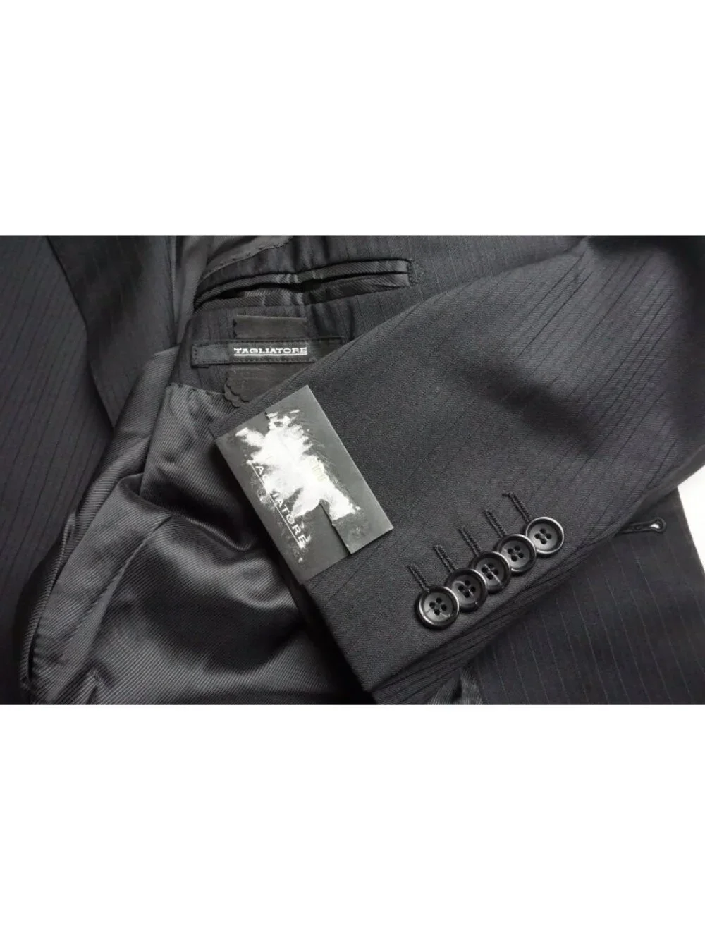Tagliatore Black Striped 100s Wool 2 Pc Suit Jacket Pants Sz 48R US 58 EU NEW
